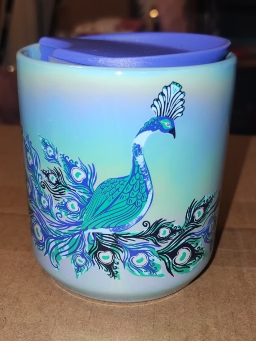 Ceramic Peacock Candle Holder in Teal and Blue